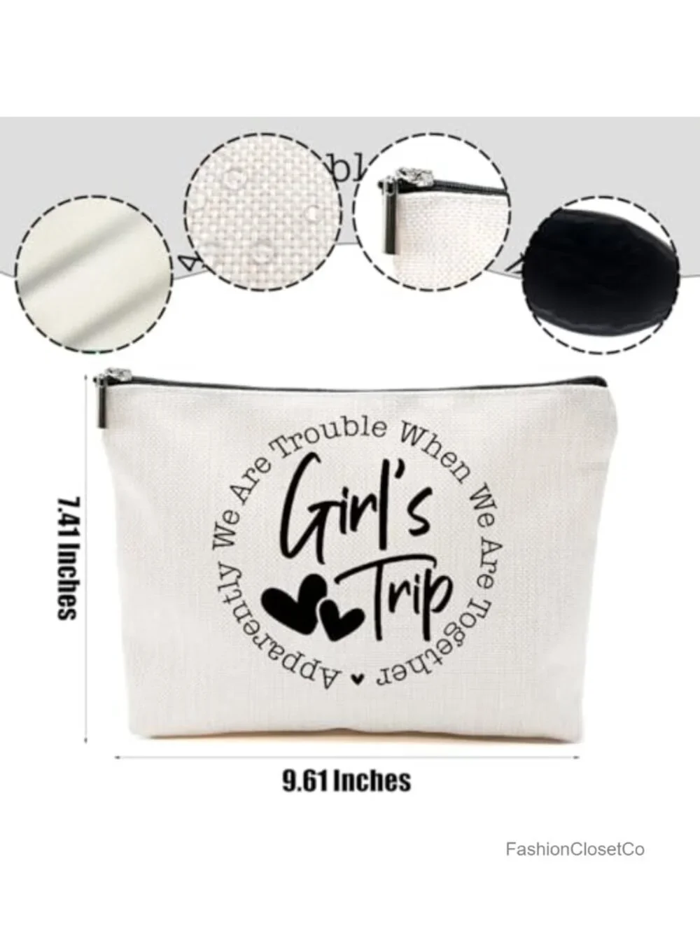 Linen Makeup Bag Set of 3, Girls Trip Gifts, Cosmetic Toiletry Travel Pouch,